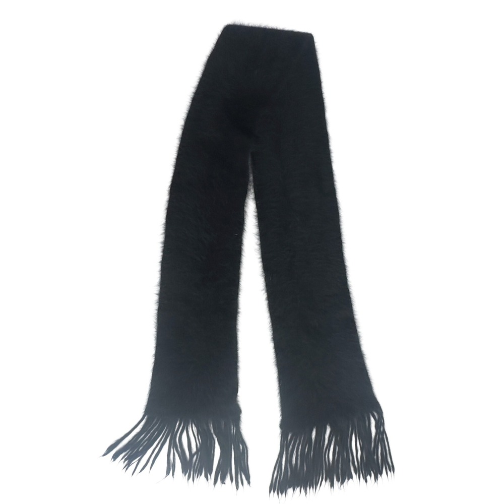 Black‎ Angora Rabbit Hair Blend Fuzzy Fringe Scarf